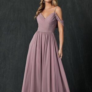 NEW mauve CHIFFON PROM PARTY OFF SHOULDER A-LINE GOWN LONG DRESS JT 262